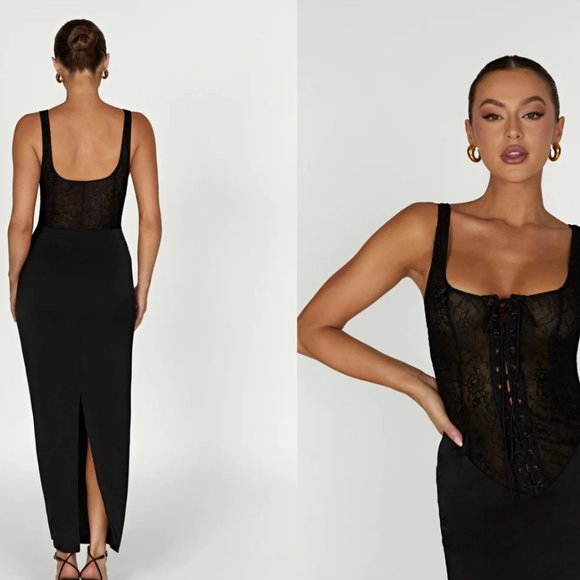 Meshki - OCTAVIA Lace Corset Maxi Dress - Black - Picture 1 of 3